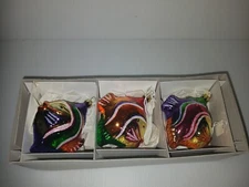 Set Of 3  Old German Christmas mouthblown handpainted angle fish ornaments