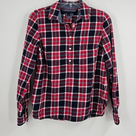 Tommy Hilfiger Patch Pocket Button Plaid Top Size… - image 1