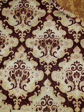 Paire De Tissus Velour De Gènes  Bordeaux, Or Sur Fond Beige