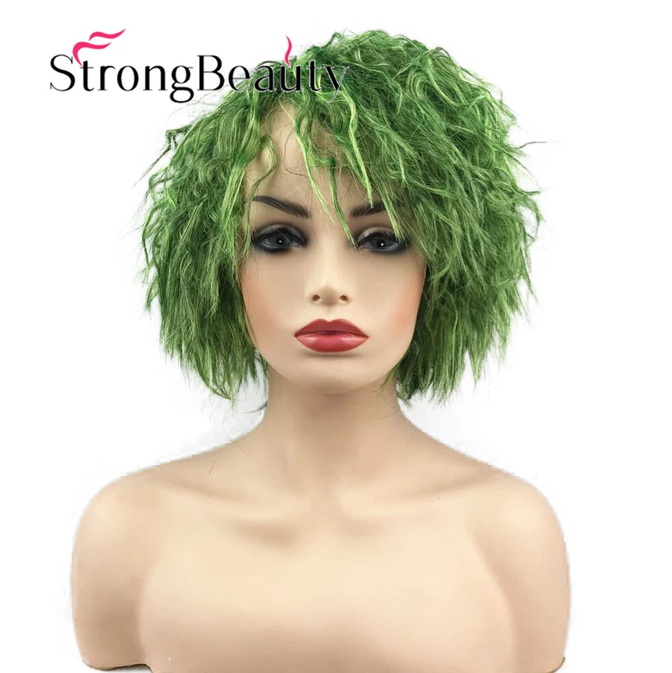 Peluca Cosplay StrongBeauty Verde Pelo Corto Rizado Juegos con disfraces El Caballero Oscuro Peluca Ondulada Foto 2 de 4
