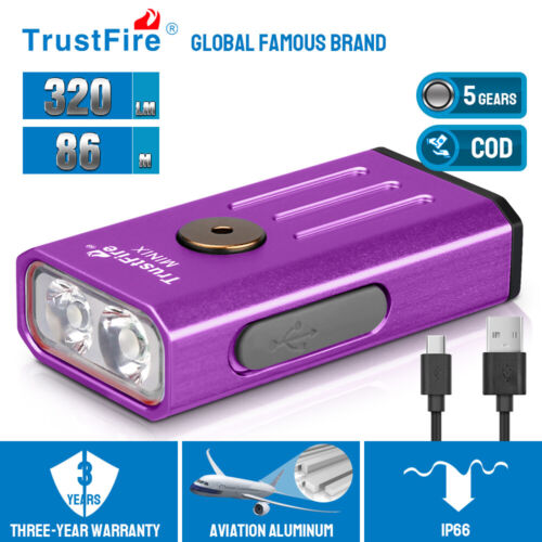 Purple TrustFire MINI 320LM LED Rechargeable Flashlight Keychain Pocket Light