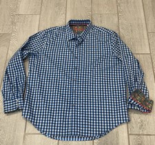 Robert Graham Flip Cuff Circuit Button Blue Gray Check Men's XL Shirt EUC