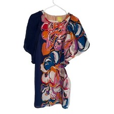 Anthropologie Maeve Vero Shift Dress Size XS Blue Floral Print Flutter