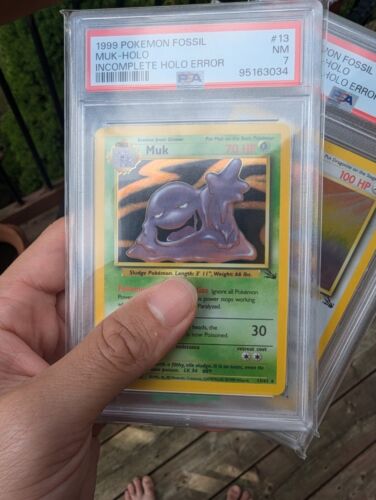Sequential PSA 7 Fossil Dragonite And Muk Incomplete Holo Error Mirror Misprint - Picture 2 of 3
