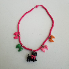 Gymboree Black Scottie Dog Terrier Plastic Beaded Necklace Colorful Bows Vintage