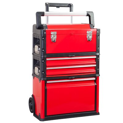 BIG RED Torin Portable Steel Plastic Stackable Rolling Upright Trolley Tool Box,