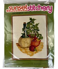 Vintage Sunset Stitchery Wine and Apples Embroidery Kit 16x20 2385 SEALED 1975