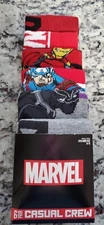 6pk - New Marvel Men's CASUAL CREW SOCK Iron Man/Panther/CapAmer SHOE SIZE 8-12 