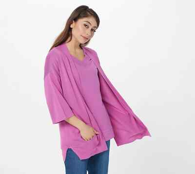 Isaac Mizrahi Live! Sweater Cardigan with Pockets Plum Blossom Size 2X A398795