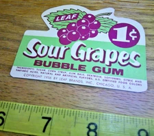 original Vintage 1956 vending machine display 1c Leaf sour grapes Gum card