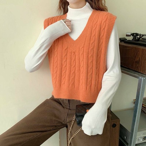 Sweater Knitted Vest Waistcoat V-neck 