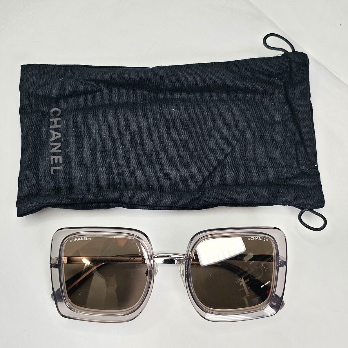 Chanel Sunglasses Silver Mirror Grey Transparent Square 4240 Chanel Sunglasses Silver Mirror Grey Transparent Square 4240