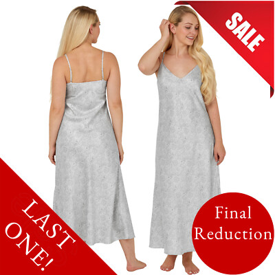 Long Full Length Grey Paisley Sexy Satin Chemise Nightie