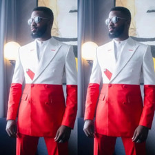 Patchwork 2 Pcs Men's Suits Red White Double-breasted Peak Lapel Best Blazers