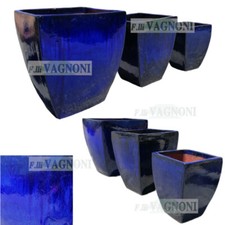 Vaso vasi Quadrato in terracotta smaltata Ceramica blu' cobalto no resina arredo