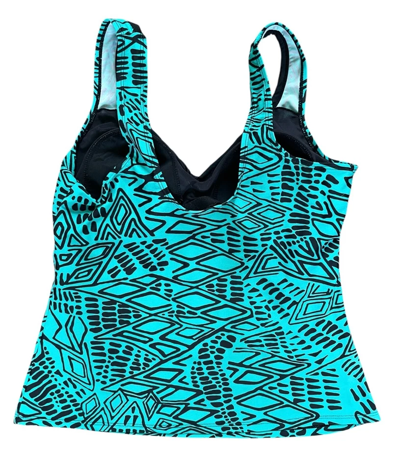 Christina Tankini Swimsuit Swim Top Turquoise Blue Black Size 10 D Padded Cups - Image 2 of 4
