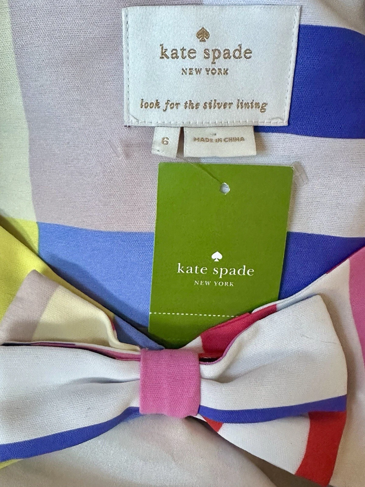 Kate Spade Vestito Donna 6 Multicolore Righe Fiocco Senza Maniche Colorato