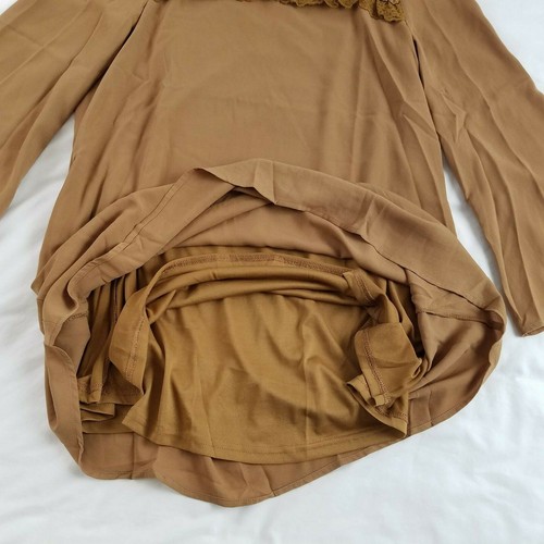 NEW ENTRO Camel Brown Long Sleeve Boho Festival Top Size Medium - Picture 4 of 8