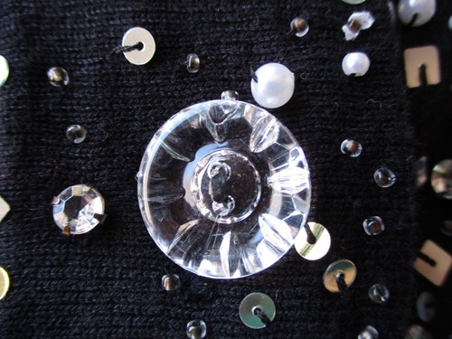 Cynthia Rowley Long Black Button Up Tunic Sweater Sequins Pearls & Clear Buttons - Picture 7 of 10