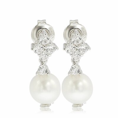 Suzy Levian Sterlingsilber Perle & weißer Saphir Cluster Ohrringe!  Nagelneu!