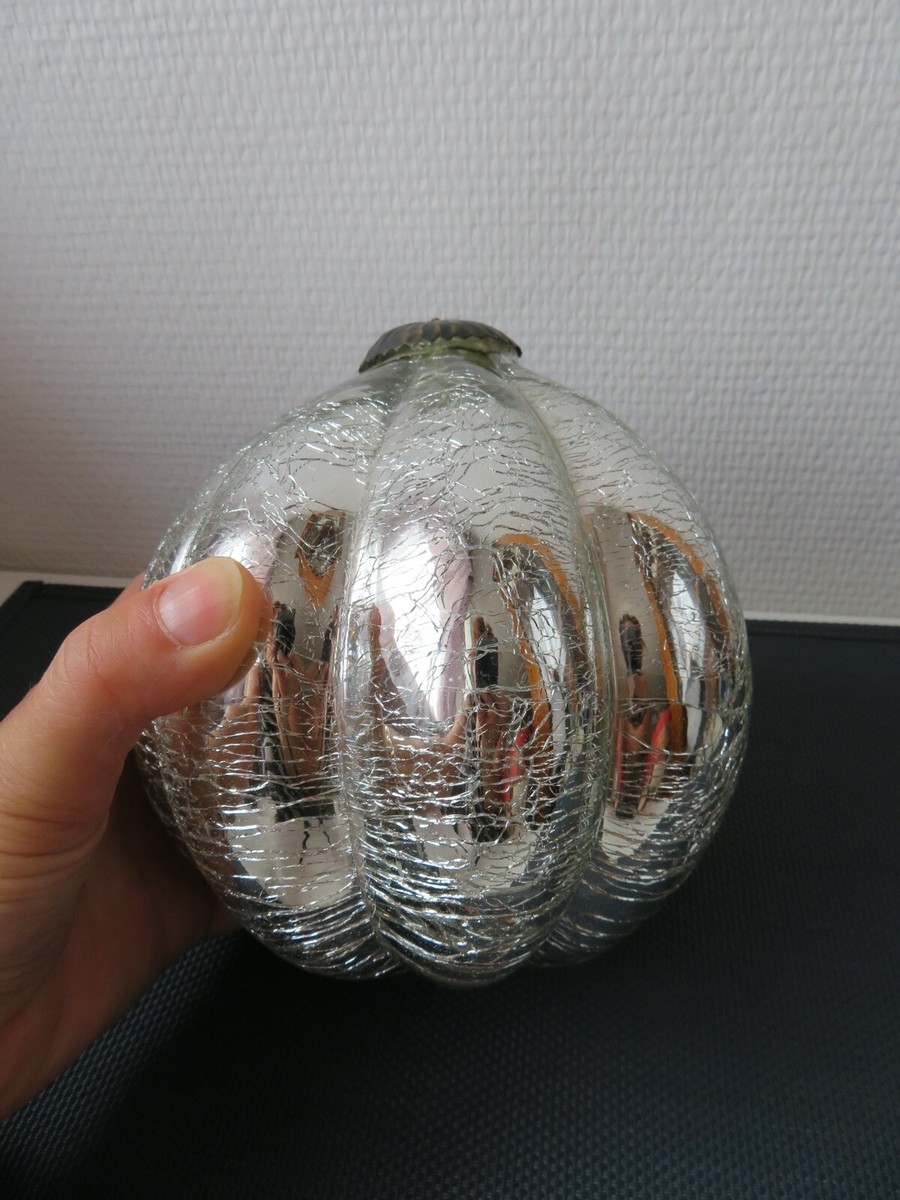 ANCIENNE BOULE DE NOEL VERRE Eglomisé Côtes Melon Déco COLLECTION D Imgx1200 6285