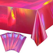 Iridescence Plastic Tablecloths Shiny Disposable Laser 4 Pack Hot Pink