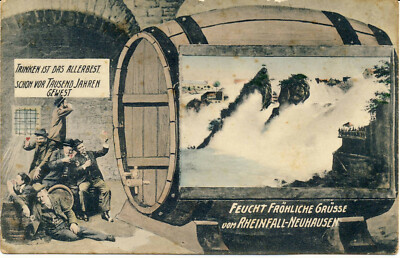 Postcard Neuhausen, Switzerland, Rhine Falls, ''Drinking is the very best.'' not gel. ca1910