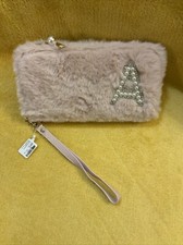 Pink Plush A Initial Rignstone Wristlet