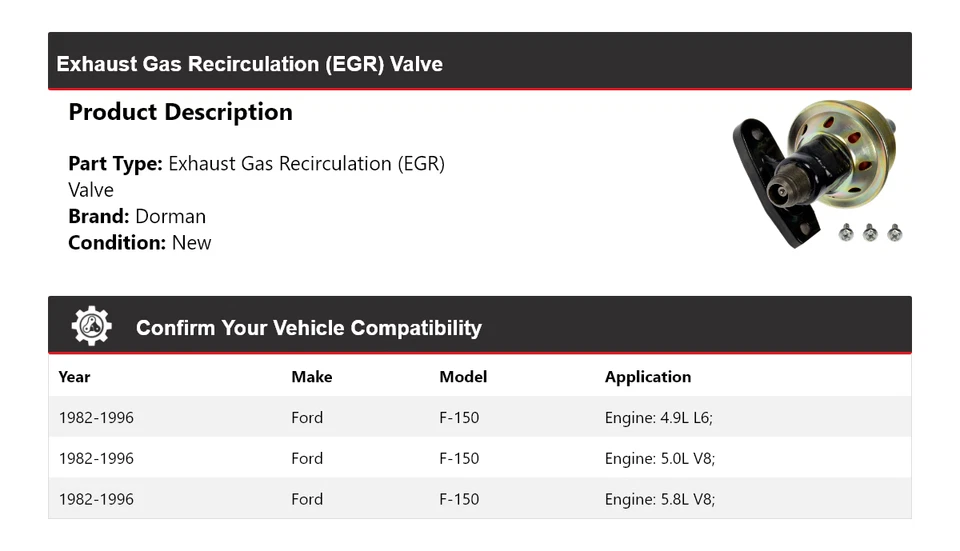 Клапан рециркуляции выхлопных газов (EGR) для Ford F-150 Dorman 1982-1996 годов выпуска 1983 1984 - Изображение 2 из 4