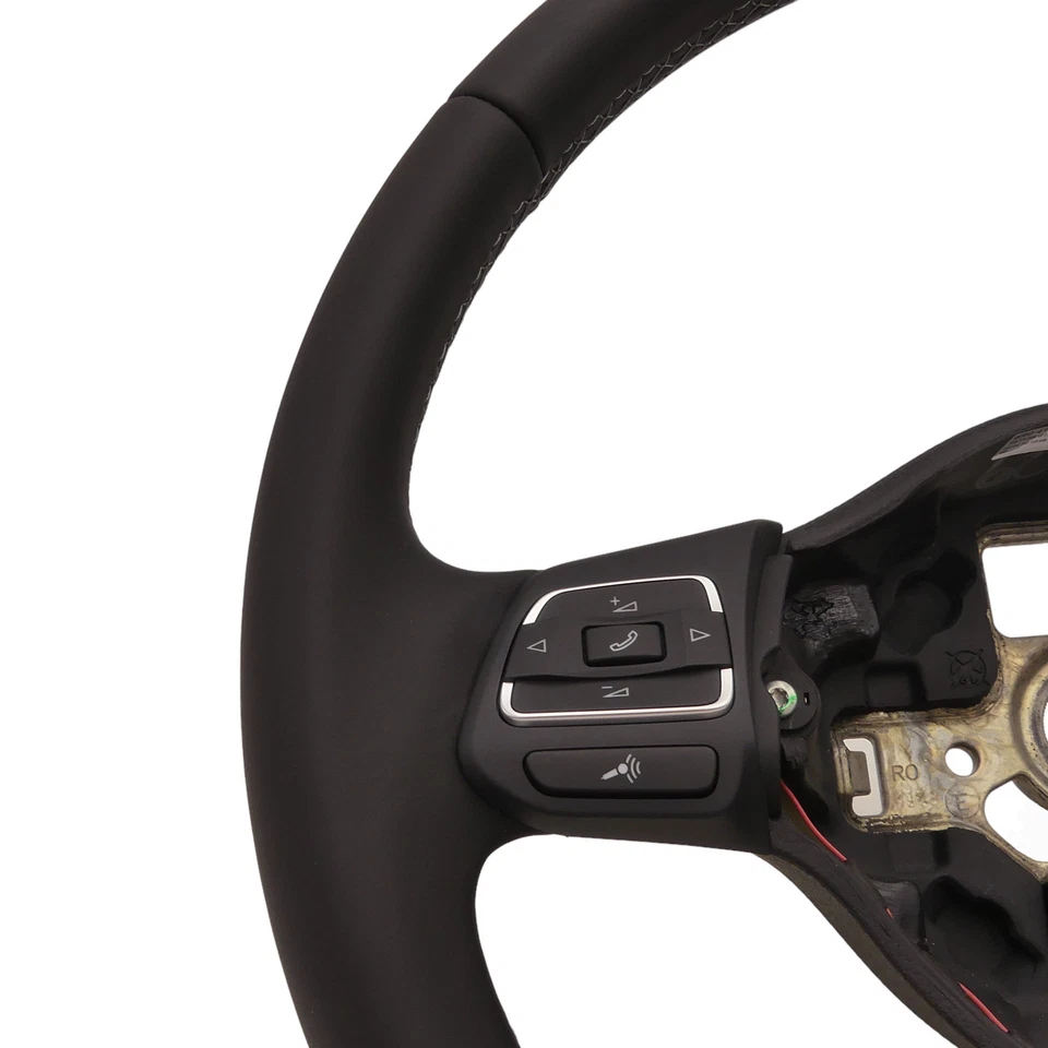 Lederlenkrad Lenkrad VW Polo 6R Leder schwarz Naht grau mit Telefonbedienung - Bild 3 von 4