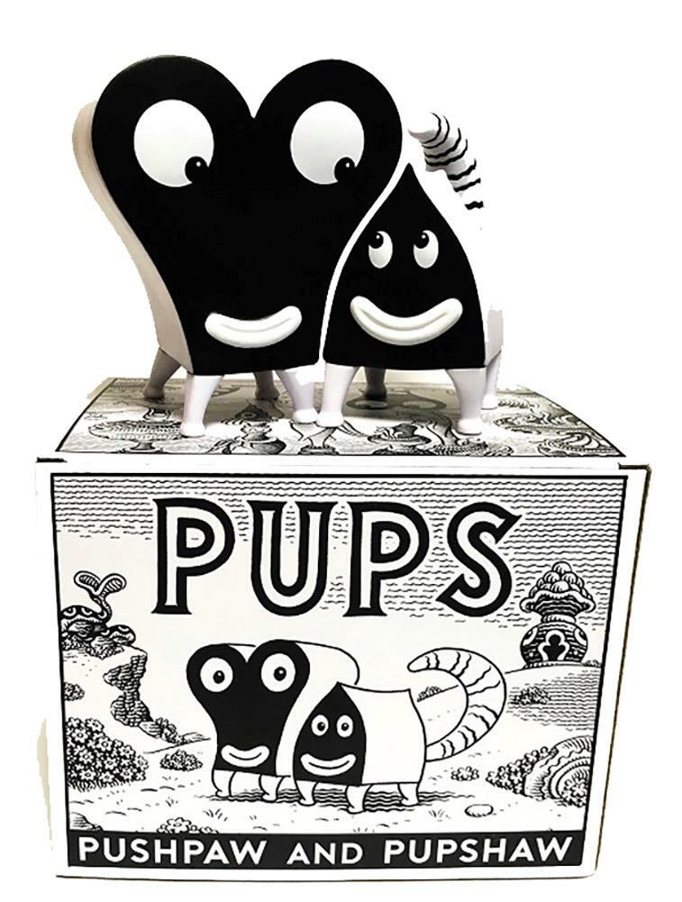 Jim Woodring “Frank, Pupshaw &Pushpow” PUPSHAW & PUSHPAW BLACK & WHITE EDITION VINYL TOY FIGURE JIM