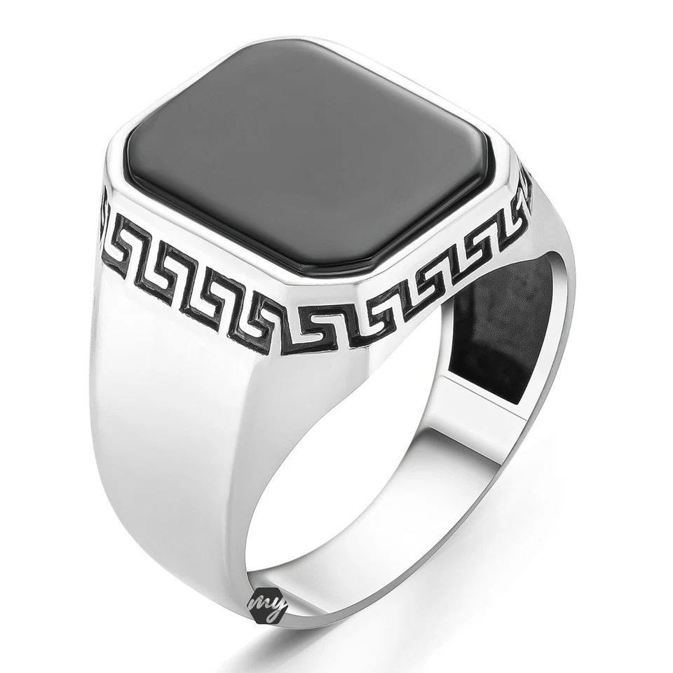 925纯银定制切割赤铁矿石优雅男士戒指 — 第 2/2 张图片