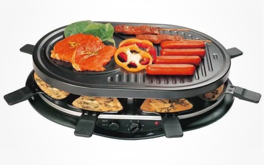 RACLETTE ANTIADERENTE GRILL ELETTRICO BISTECCHIERA SWISS 8 POSTI 1200W EVA