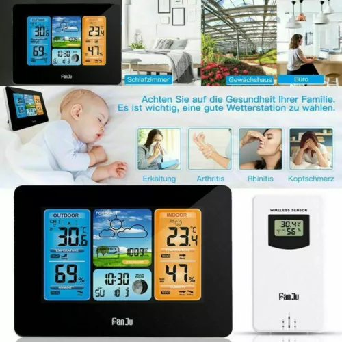 Wetterstation Funk mit Innen-Außensensor Digital Farbdisplay Thermometer Wecker - Bild 4 von 15