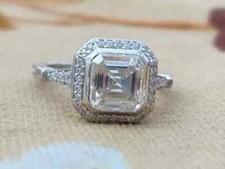 2.30 CT Asscher Cut Moissanite Wedding Engagement Rings 14K White Gold Plated