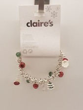Claires Christmas Charm Bracelet Stretchy Bells Santa Reindeer Christmas Tree