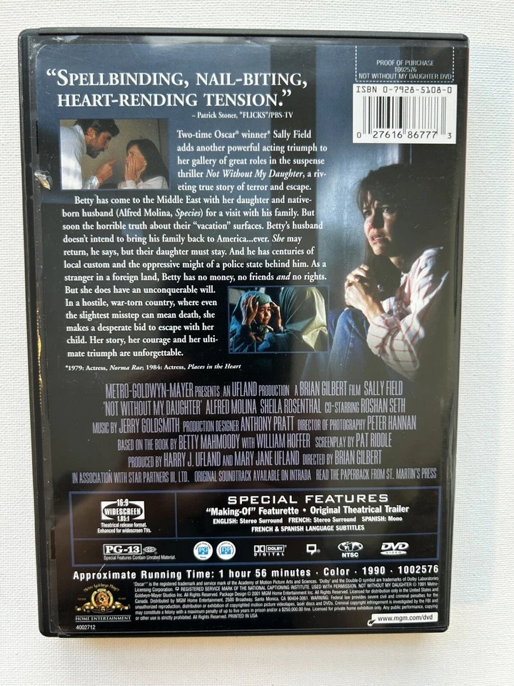 Not Without My Daughter DVD 1990 Sally Field Alfred Molina Widescreen - Image 2 of 4