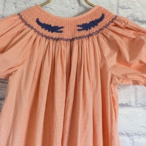 Vestido para niños Silly Goose calado a mano 6 naranja blanco guinga azul caimanes Foto 2 de 4