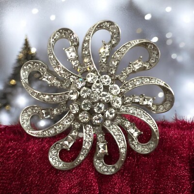 Ann Taylor LOFT Crystal Diamanté Rhinestone Holiday Flower Swirl Brooch