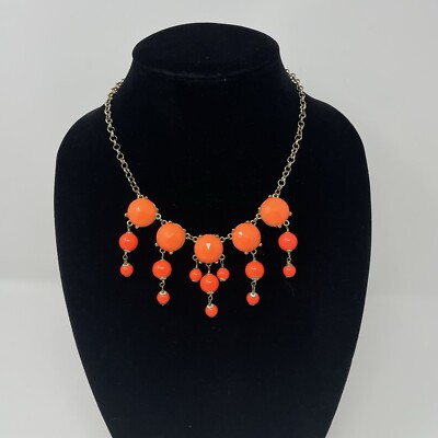 J.Crew Chunky Bib Gold Tone Mini Bobble Bubble Statement Necklace Fringe Neon