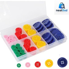 100 Pcs Mixed Color Round Resin 4-Hole Sewing Buttons, 5 Sizes Button Set  S...