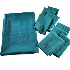 Dark Emerald Green Tablecloth 92x67 Rectangle w/ 8 Napkins Textured Cotton Blend