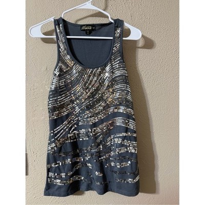 Absolutely Famous Y2K charcoal grey top with swirling sequins