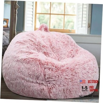 Fluffy Stuffed Animal Storage Bean Bag Chair Cover (No S for Kids Dusty Pink