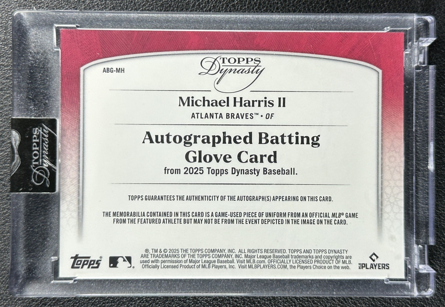 MICHAEL HARRIS II 2025 TOPPS DYNASTY GAME-USED BATTING GLOVE MLB LOGO AUTO 1/1 view 2