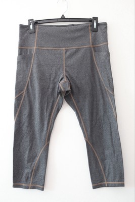 Athleta Capri Cropped Pants Womens L Reflective Gray Stretchy Back Zipper Pocket