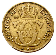 DINAMARCA FREDERIK IX 1939 N GJ 2 CORONAS, Monograma Coronado sí combinamos franqueo