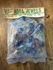 Vintage Vitro Aqua Jewels 30 Count Five Star Brand Marbles Sealed 10 Bag USA