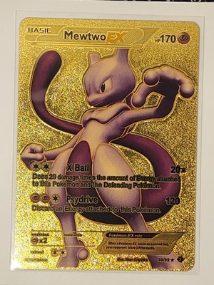 Mewtwo EX Gold FanArt Card - Pokemon - Sleeved/Toploaded - Combine Ship