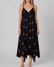 Disturbia Solstice Embroidered Cami Hanky Hem Midi Dress 14 Black Whimsigoth